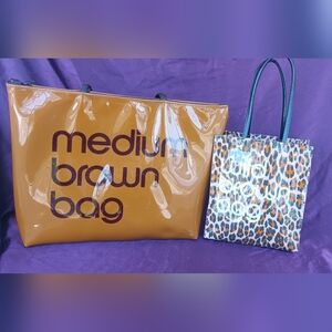 Bloomingdale's Glossy Brown and Leopard Print Tote Set